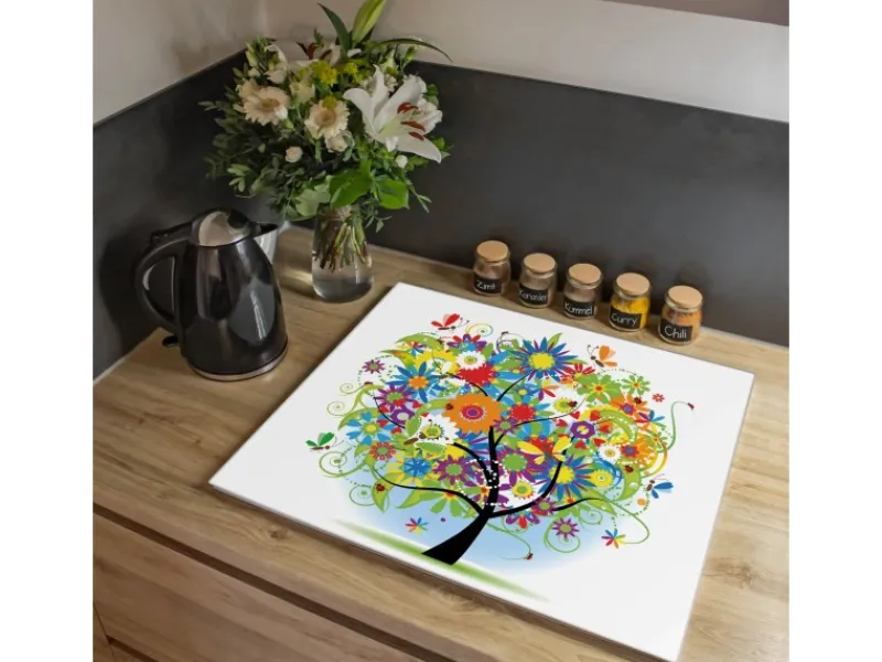 Banjado Schneidebretter|Herde<Herdabdeckplatte Glas 1 Teilig 60x52CM Schneidebrett Herdabdeckung Mit Motiv Märchenzauberbaum
