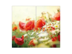 Banjado Schneidebretter|Herdabdeckungen<Herdabdeckplatte Glas 2 Teilig Je 30x52CM Schneidebrett Herdabdeckung Mit Motiv Kamille Und Mohn