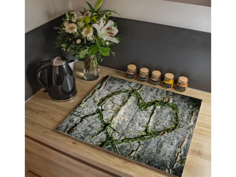 Banjado Herdabdeckplatte Glas 2 Teilig Je 30x52CM Schneidebrett Herdabdeckung Mit Motiv Herz Aus Moos< Schneidebretter|Herdabdeckungen