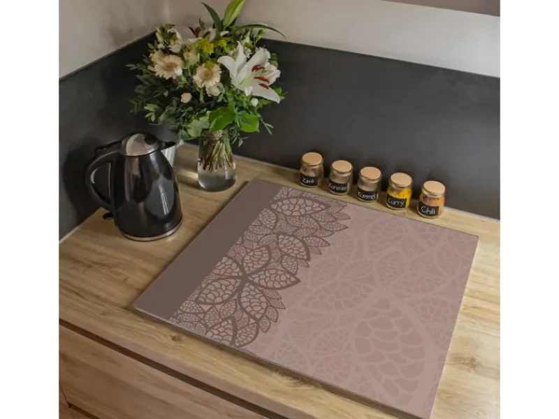 Hot Banjado Herdabdeckplatte Glas 1 Teilig 60x52CM Schneidebrett Herdabdeckung Mit Motiv Muster Blätter