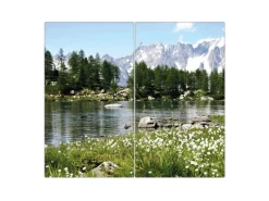 New Banjado Herdabdeckplatte Glas 2 Teilig Je 30x52CM Schneidebrett Herdabdeckung Mit Motiv Bergidylle