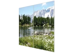 New Banjado Herdabdeckplatte Glas 2 Teilig Je 30x52CM Schneidebrett Herdabdeckung Mit Motiv Bergidylle