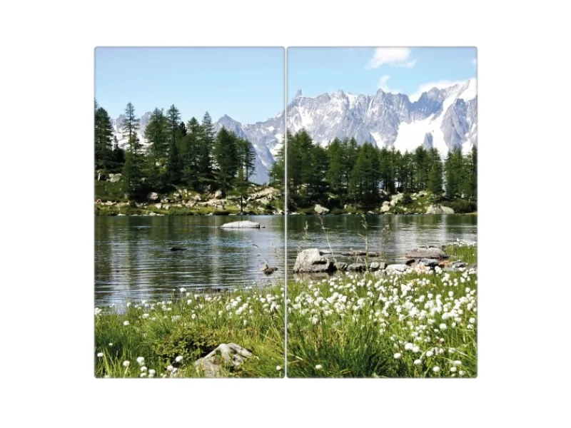 New Banjado Herdabdeckplatte Glas 2 Teilig Je 30x52CM Schneidebrett Herdabdeckung Mit Motiv Bergidylle