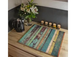 Banjado Herdabdeckungen|Schneidebretter<Herdabdeckplatte Glas 2 Teilig Je 30x52CM Schneidebrett Herdabdeckung Mit Motiv Bunte Bretterwand