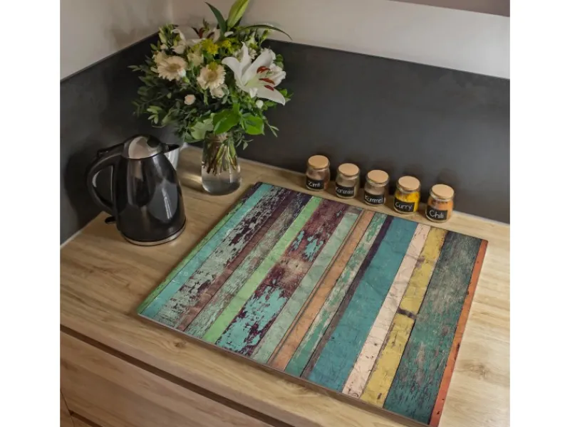 Banjado Herdabdeckungen|Schneidebretter<Herdabdeckplatte Glas 2 Teilig Je 30x52CM Schneidebrett Herdabdeckung Mit Motiv Bunte Bretterwand