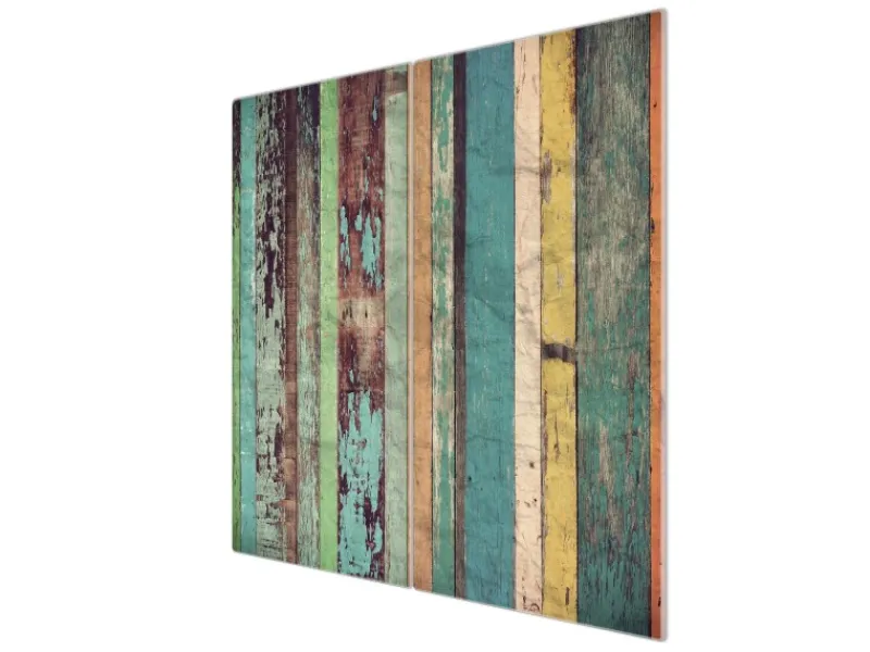 Banjado Herdabdeckungen|Schneidebretter<Herdabdeckplatte Glas 2 Teilig Je 30x52CM Schneidebrett Herdabdeckung Mit Motiv Bunte Bretterwand
