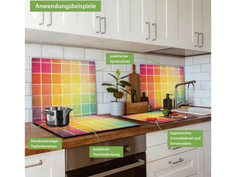Banjado Herdabdeckplatte Glas 1 Teilig 60x52CM Schneidebrett Herdabdeckung Mit Motiv Bunte Glasbausteine< Schneidebretter|Herdabdeckungen