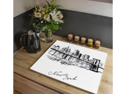 New Banjado Herdabdeckplatte Glas 1 Teilig 60x52CM Schneidebrett Herdabdeckung Mit Motiv New York Skizze