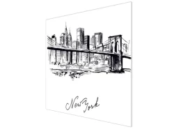 New Banjado Herdabdeckplatte Glas 1 Teilig 60x52CM Schneidebrett Herdabdeckung Mit Motiv New York Skizze
