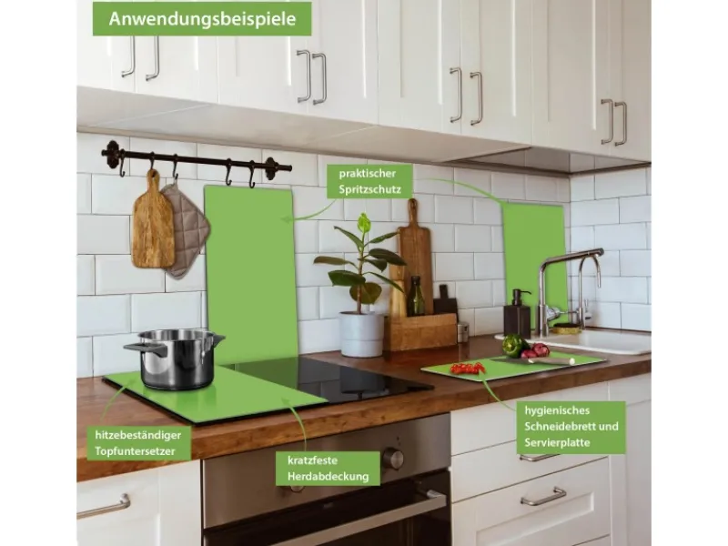 Banjado Schneidebretter|Herdabdeckungen<Herdabdeckplatte Glas 2 Teilig Je 30x52CM Schneidebrett Herdabdeckung Mit Motiv Limettengrün