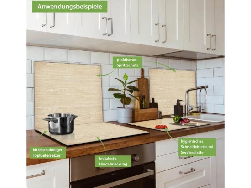 Discount Banjado Herdabdeckplatte Glas 1 Teilig 60x52CM Schneidebrett Herdabdeckung Mit Motiv Bretter
