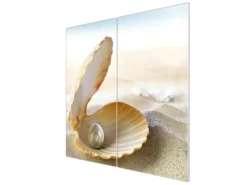 Banjado Herdabdeckplatte Glas 2 Teilig Je 30x52CM Schneidebrett Herdabdeckung Mit Motiv Perlenmuschel< Herde|Kochfelder
