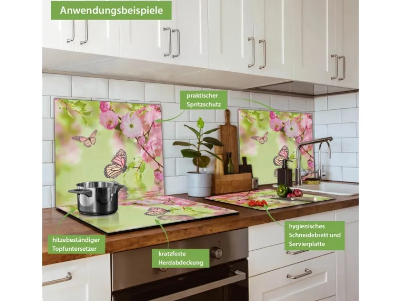 Banjado Herdabdeckplatte Glas 1 Teilig 60x52CM Schneidebrett Herdabdeckung Mit Motiv Japanische Kirschblüte< Herdabdeckungen|Schneidebretter
