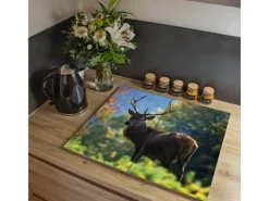 Banjado Schneidebretter|Herdabdeckungen<Herdabdeckplatte Glas 2 Teilig Je 30x52CM Schneidebrett Herdabdeckung Mit Motiv Hirsch