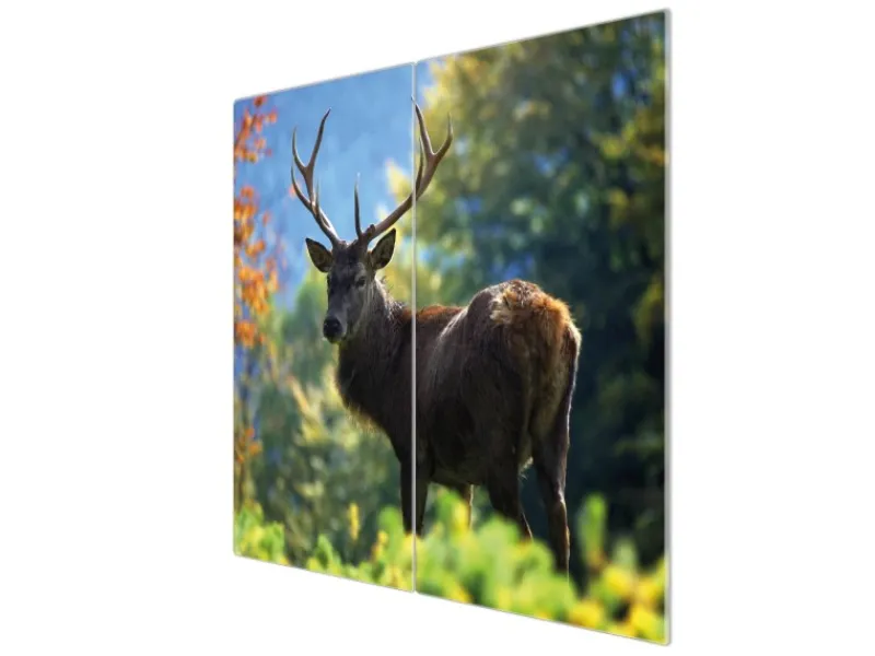 Banjado Schneidebretter|Herdabdeckungen<Herdabdeckplatte Glas 2 Teilig Je 30x52CM Schneidebrett Herdabdeckung Mit Motiv Hirsch