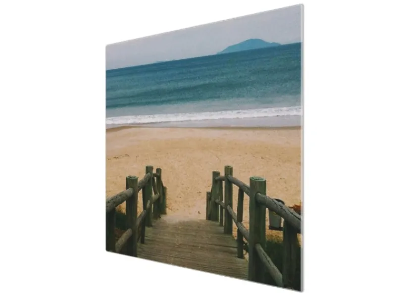 Banjado Herdabdeckplatte Glas 1 Teilig 60x52CM Schneidebrett Herdabdeckung Mit Motiv Zum Strand