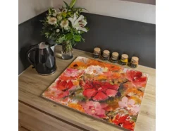 Banjado Schneidebretter|Herdabdeckungen<Herdabdeckplatte Glas 1 Teilig 60x52CM Schneidebrett Herdabdeckung Mit Motiv Fallende Blumen