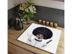 Banjado Schneidebretter|Herdabdeckungen<Herdabdeckplatte Glas 2 Teilig Je 30x52CM Schneidebrett Herdabdeckung Mit Motiv Friseur Jack Russel