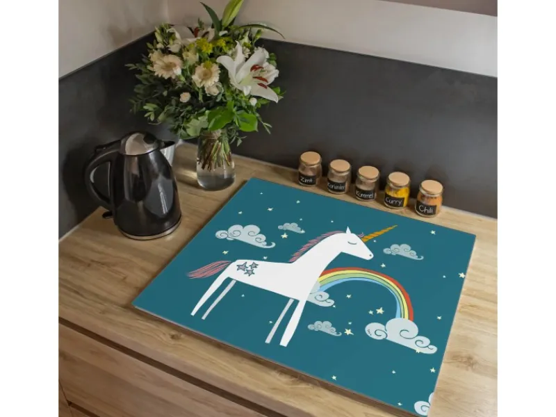 Banjado Herdabdeckungen|Herde<Herdabdeckplatte Glas 1 Teilig 60x52CM Schneidebrett Herdabdeckung Mit Motiv Einhorn