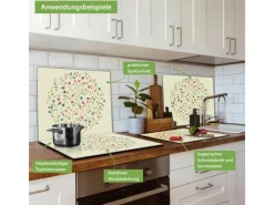Clearance Banjado Herdabdeckplatte Glas 1 Teilig 60x52CM Schneidebrett Herdabdeckung Mit Motiv Blumenreigen