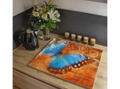 Banjado Schneidebretter|Herdabdeckungen<Herdabdeckplatte Glas 1 Teilig 60x52CM Schneidebrett Herdabdeckung Mit Motiv Schmetterling