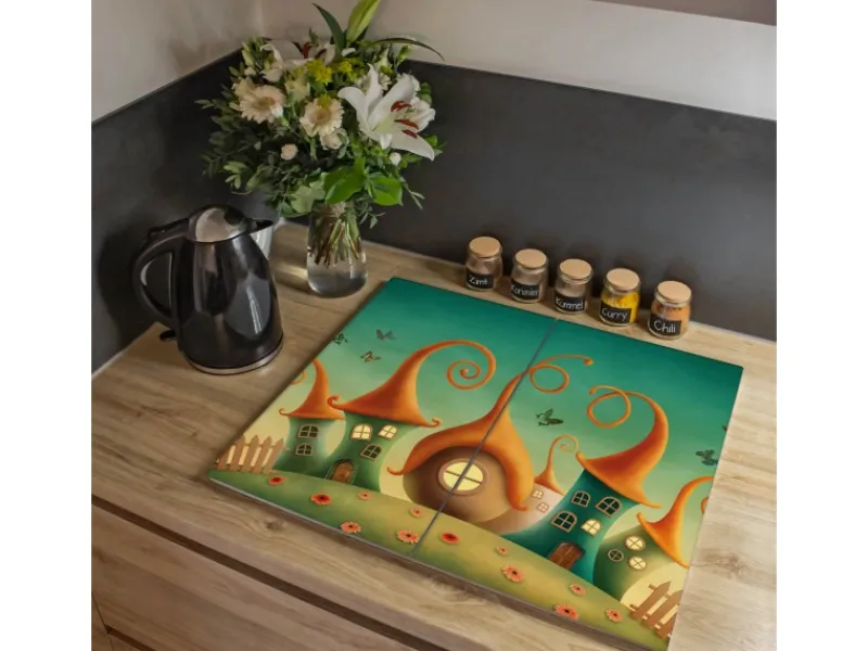 Banjado Schneidebretter|Herdabdeckungen<Herdabdeckplatte Glas 2 Teilig Je 30x52CM Schneidebrett Herdabdeckung Mit Motiv Zwergenhausen