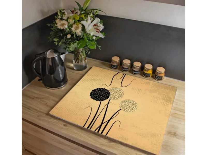 Sale Banjado Herdabdeckplatte Glas 1 Teilig 60x52CM Schneidebrett Herdabdeckung Mit Motiv Zwiebel Vintage
