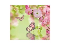 Banjado Schneidebretter|Herdabdeckungen<Herdabdeckplatte Glas 2 Teilig Je 30x52CM Schneidebrett Herdabdeckung Mit Motiv Japanische Kirschblüte