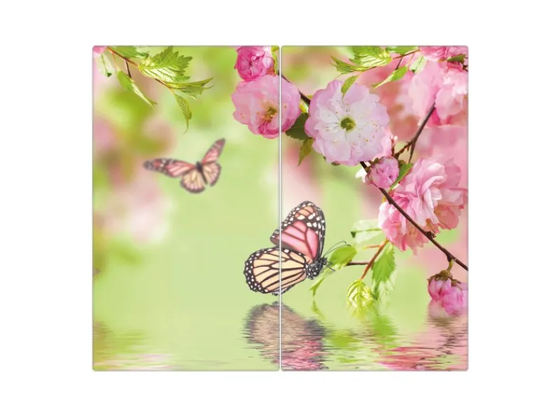 Banjado Schneidebretter|Herdabdeckungen<Herdabdeckplatte Glas 2 Teilig Je 30x52CM Schneidebrett Herdabdeckung Mit Motiv Japanische Kirschblüte