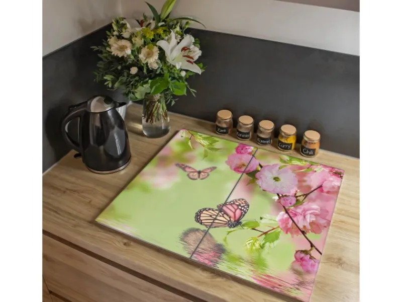 Banjado Schneidebretter|Herdabdeckungen<Herdabdeckplatte Glas 2 Teilig Je 30x52CM Schneidebrett Herdabdeckung Mit Motiv Japanische Kirschblüte