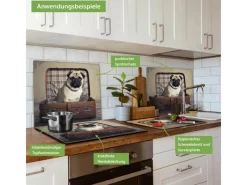 Banjado Herdabdeckplatte Glas 1 Teilig 60x52CM Schneidebrett Herdabdeckung Mit Motiv Mops Im Koffer< Herde|Kochfelder