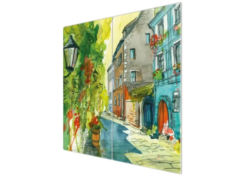 Online Banjado Herdabdeckplatte Glas 2 Teilig Je 30x52CM Schneidebrett Herdabdeckung Mit Motiv Historischer Stadtkern