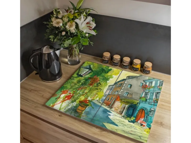 Online Banjado Herdabdeckplatte Glas 2 Teilig Je 30x52CM Schneidebrett Herdabdeckung Mit Motiv Historischer Stadtkern