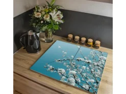 New Banjado Herdabdeckplatte Glas 2 Teilig Je 30x52CM Schneidebrett Herdabdeckung Mit Motiv Weiße Kirschblüten