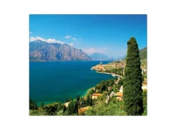 Best Banjado Herdabdeckplatte Glas 1 Teilig 60x52CM Schneidebrett Herdabdeckung Mit Motiv Gardasee