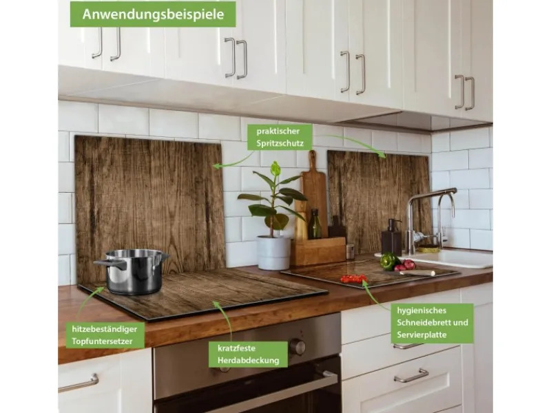 Discount Banjado Herdabdeckplatte Glas 1 Teilig 60x52CM Schneidebrett Herdabdeckung Mit Motiv Maserung Dunkel