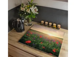 Clearance Banjado Herdabdeckplatte Glas 1 Teilig 60x52CM Schneidebrett Herdabdeckung Mit Motiv Sommerfeld