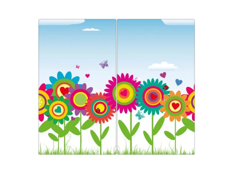 Banjado Herdabdeckplatte Glas 2 Teilig Je 30x52CM Schneidebrett Herdabdeckung Mit Motiv Bunte Blumen< Herdabdeckungen|Kochfelder