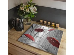 Banjado Herdabdeckplatte Glas 1 Teilig 60x52CM Schneidebrett Herdabdeckung Mit Motiv Rote Schirme< Schneidebretter|Herde