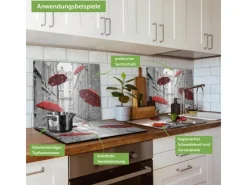 Banjado Herdabdeckplatte Glas 1 Teilig 60x52CM Schneidebrett Herdabdeckung Mit Motiv Rote Schirme< Schneidebretter|Herde
