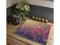 Best Banjado Herdabdeckplatte Glas 1 Teilig 60x52CM Schneidebrett Herdabdeckung Mit Motiv Mohn