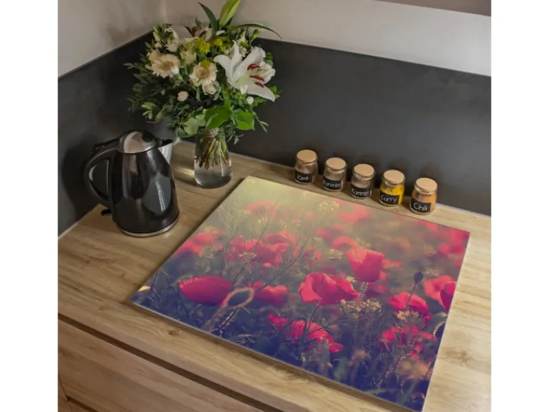 Best Banjado Herdabdeckplatte Glas 1 Teilig 60x52CM Schneidebrett Herdabdeckung Mit Motiv Mohn