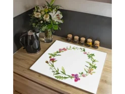 Banjado Herdabdeckplatte Glas 1 Teilig 60x52CM Schneidebrett Herdabdeckung Mit Motiv Aquarell Blumenring< Herdabdeckungen|Herde