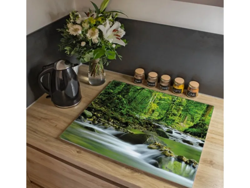 Banjado Schneidebretter|Herdabdeckungen<Herdabdeckplatte Glas 1 Teilig 60x52CM Schneidebrett Herdabdeckung Mit Motiv Rauschender Bach