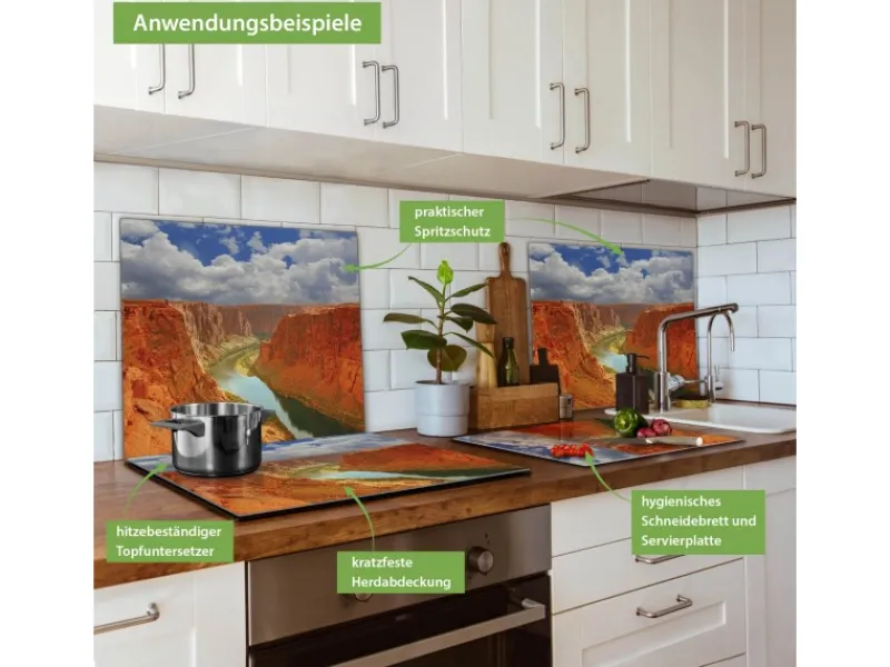 Banjado Herdabdeckplatte Glas 1 Teilig 60x52CM Schneidebrett Herdabdeckung Mit Motiv Grand Canyon