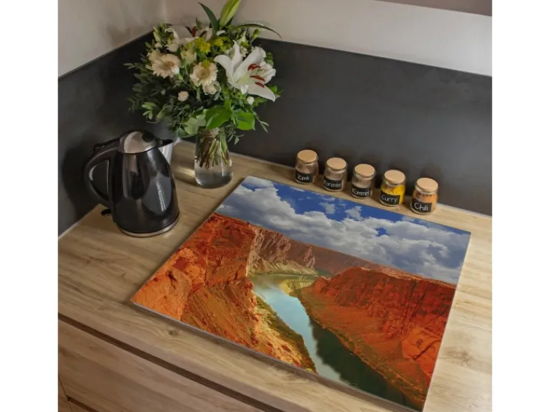 Banjado Herdabdeckplatte Glas 1 Teilig 60x52CM Schneidebrett Herdabdeckung Mit Motiv Grand Canyon