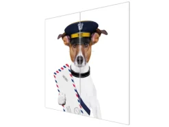 Clearance Banjado Herdabdeckplatte Glas 2 Teilig Je 30x52CM Schneidebrett Herdabdeckung Mit Motiv Postbote Jack Russel