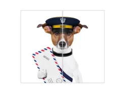 Clearance Banjado Herdabdeckplatte Glas 2 Teilig Je 30x52CM Schneidebrett Herdabdeckung Mit Motiv Postbote Jack Russel