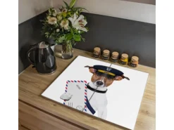 Clearance Banjado Herdabdeckplatte Glas 2 Teilig Je 30x52CM Schneidebrett Herdabdeckung Mit Motiv Postbote Jack Russel