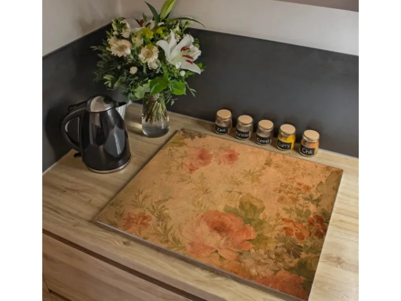 Banjado Herdabdeckplatte Glas 1 Teilig 60x52CM Schneidebrett Herdabdeckung Mit Motiv Blumen Antik< Schneidebretter|Herdabdeckungen